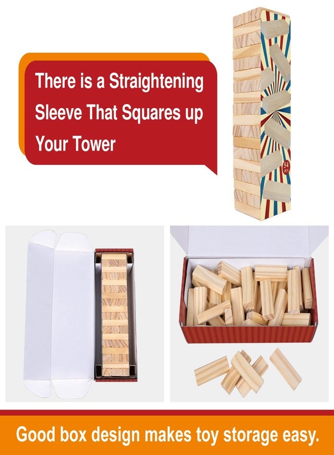 GOTHINK Tumble Tower Game for Kids and Adults, 54pcs Wooden Board Stacking Game for Family Games Night, Classical Wood Blocks Game, Standard Size - Image 5